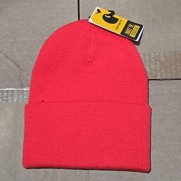 NWT Carhartt Knit Cuffed Beanie Bright Orange One Size Unisex - Picture 2 of 3